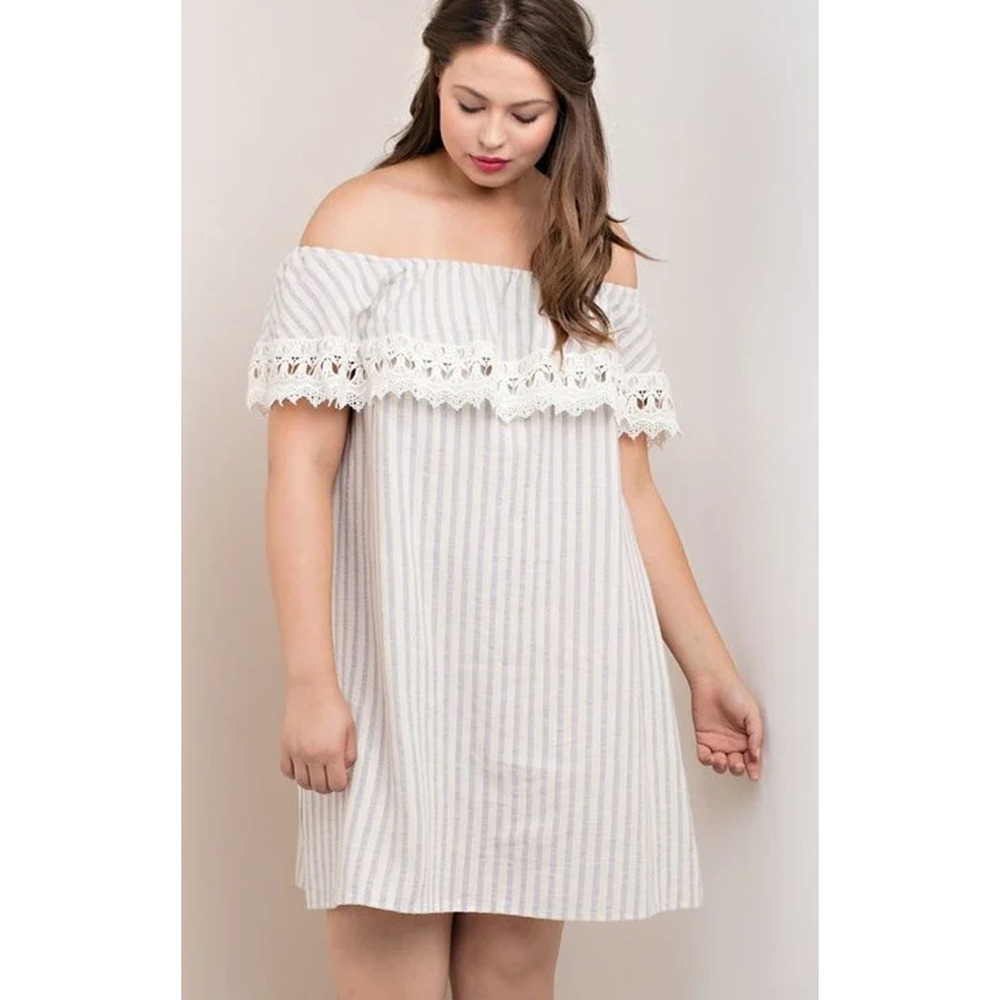 KORI‎ America Tan Striped Crochet Off the Shoulder Mini Dress Womans Size Medium